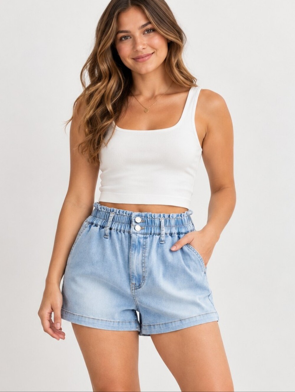 SO Juniors High Rise Paperbag Denim Shorts Medium M Light Wash Stretch